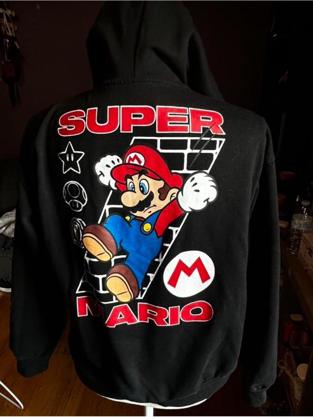 Super Mario Black Graphic Hoodie - Red, Blue